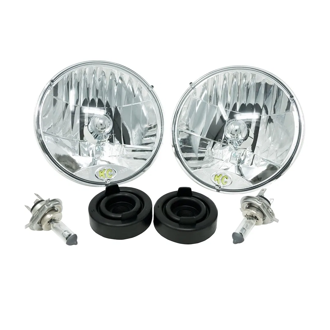 42301 – KC HILITE Headlight Assembly, Halogen Bulb Standard Beam H4 Halogen Bulb Clear Lens Chrome Plated Housing Set...
